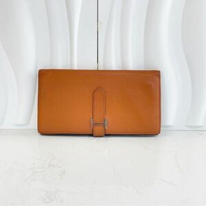 HERMÈS Bearn Long Bifold Wallet Orange Epsom Leather